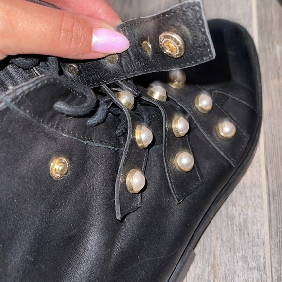 Zara Trafaluc Black Leather Pearl Studded Strap Booties. Size 36 - Picture 4 of 4